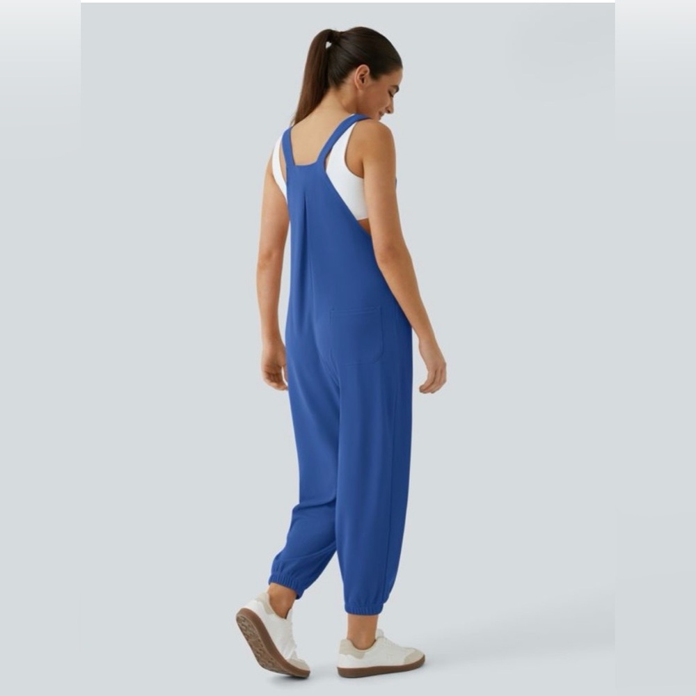 HALARA Overalls Waffle Knit Jogger Jumper Royal Blue Jumpsuit Women's M NWT - Picture 2 of 10